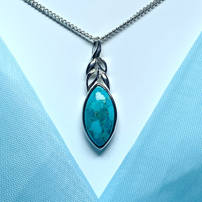 Turquoise pendant necklace marquise cut silver