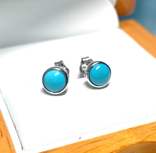 Turquoise round white gold stud earrings