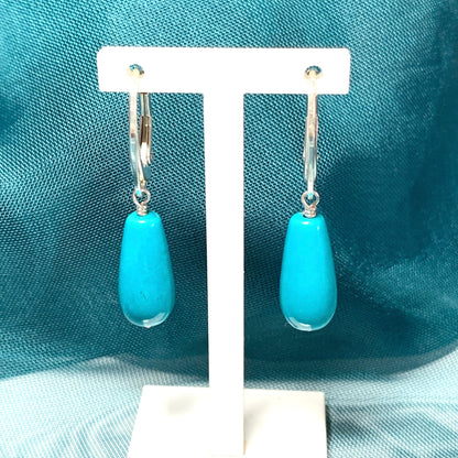 Small Teardrop Turquoise Sterling Silver Drop Earrings