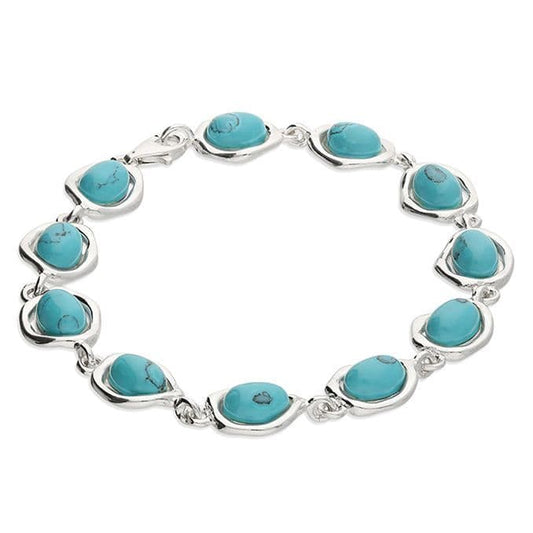Turquoise sterling silver fancy oval shaped bracelet