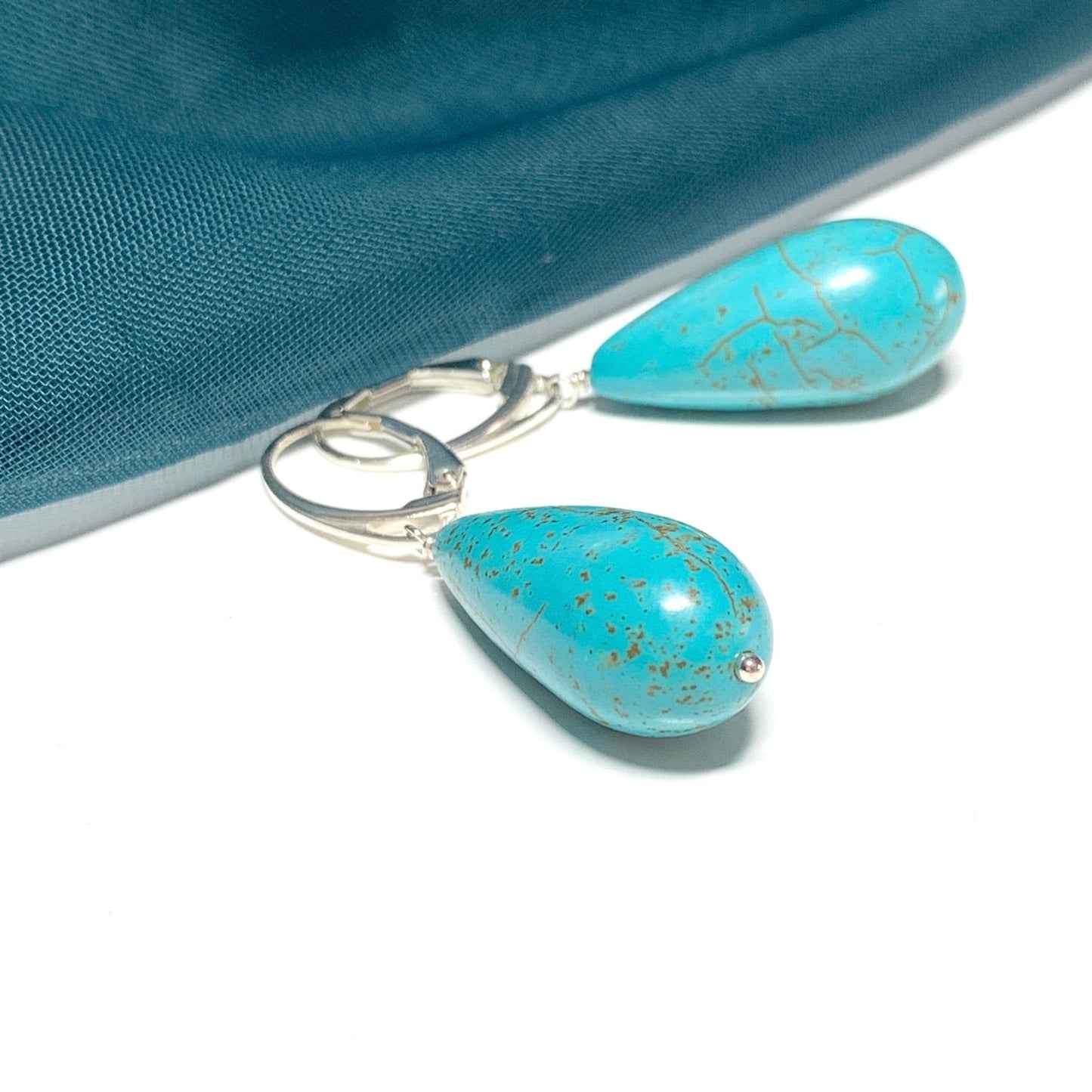 Large Turquoise Teardrop Sterling Silver Drop Earrings