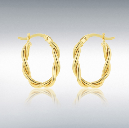 Oval hoop earrings yellow gold twisted