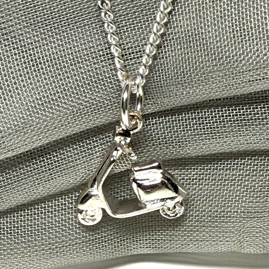 Vespa Scooter Shaped Necklace Sterling Silver Pendant