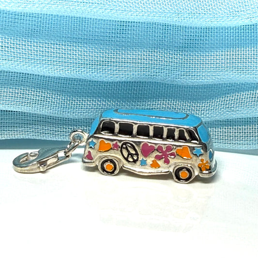 Volkswagen inspired bus VW camper van charm sterling silver
