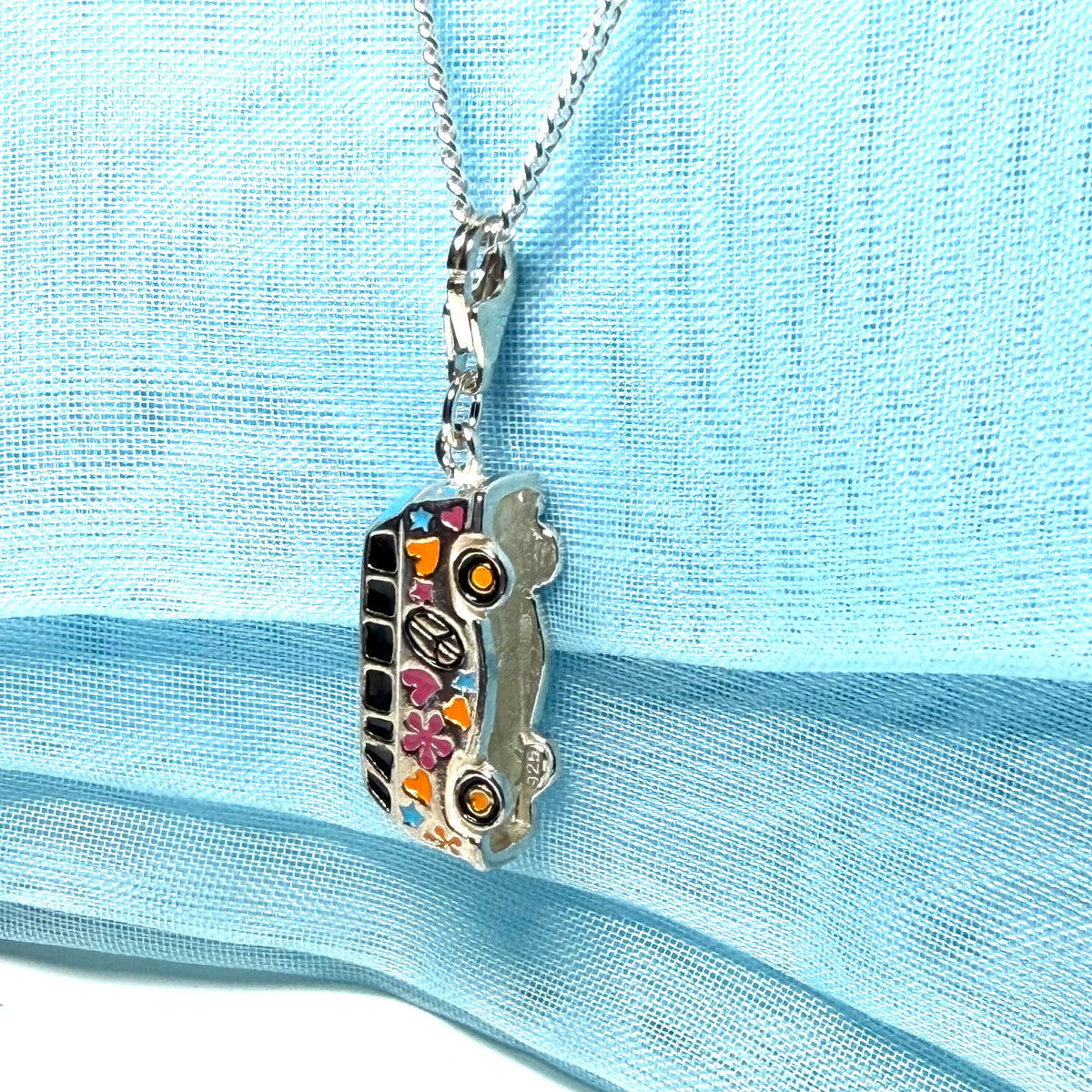 Volkswagen inspired bus VW camper van necklace sterling silver pendant
