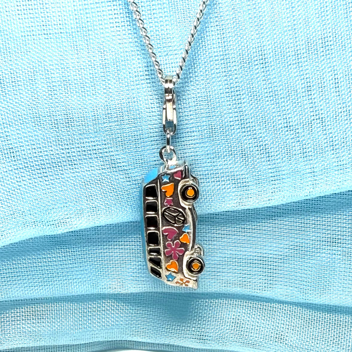 Volkswagen inspired bus VW camper van necklace sterling silver pendant