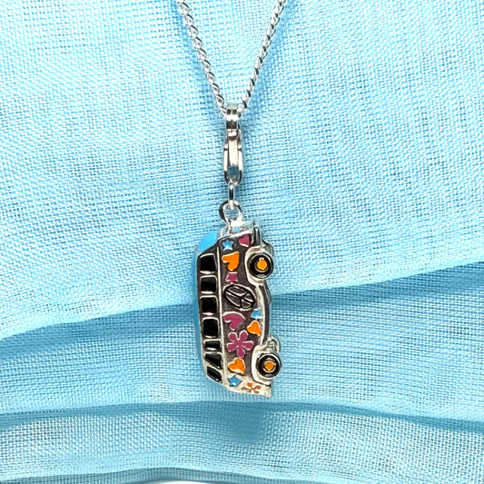 Volkswagen inspired bus VW camper van necklace sterling silver pendant