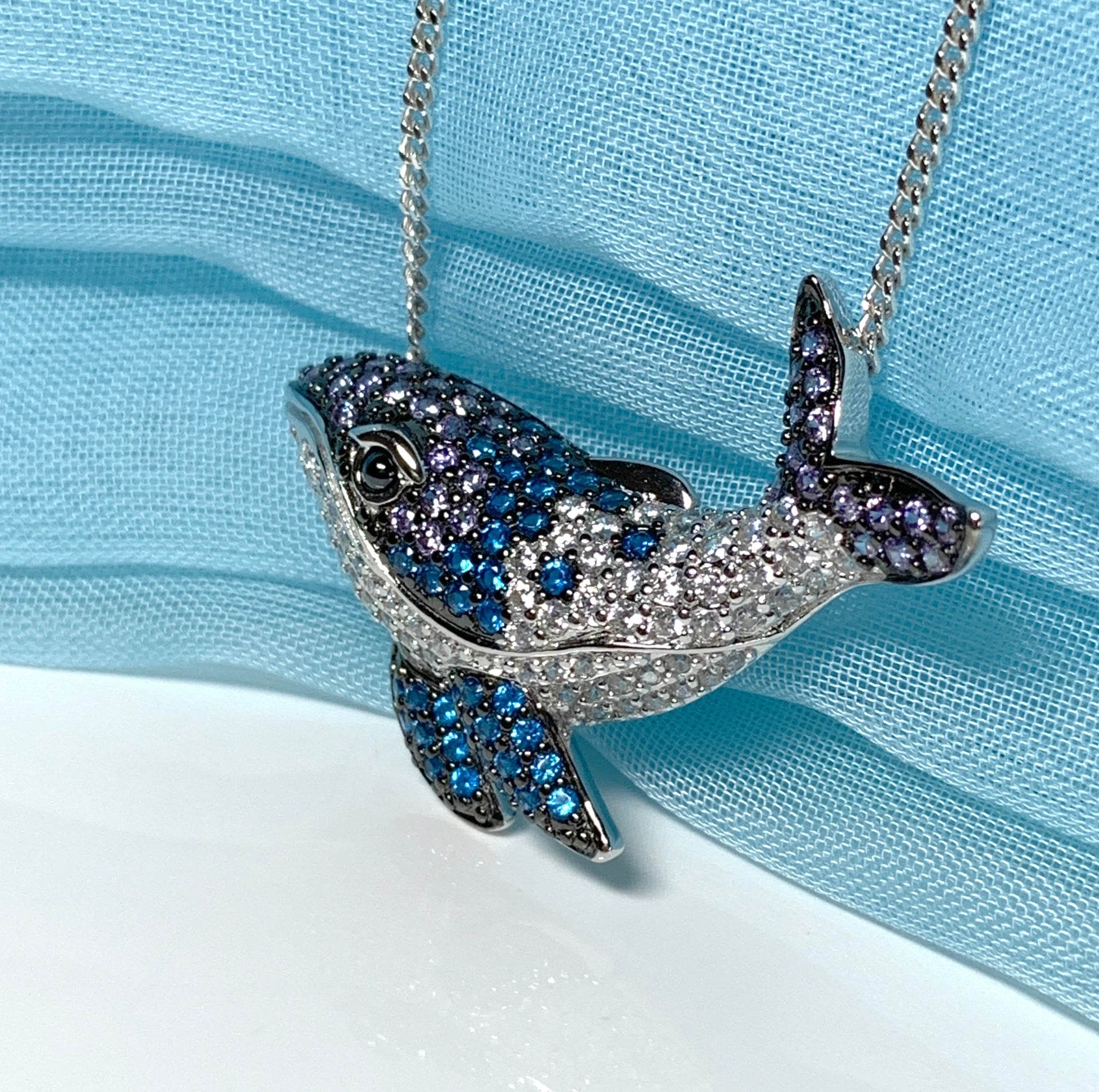 Whale necklace sterling silver pendant cubic zirconia