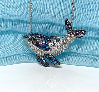 Whale necklace sterling silver pendant cubic zirconia