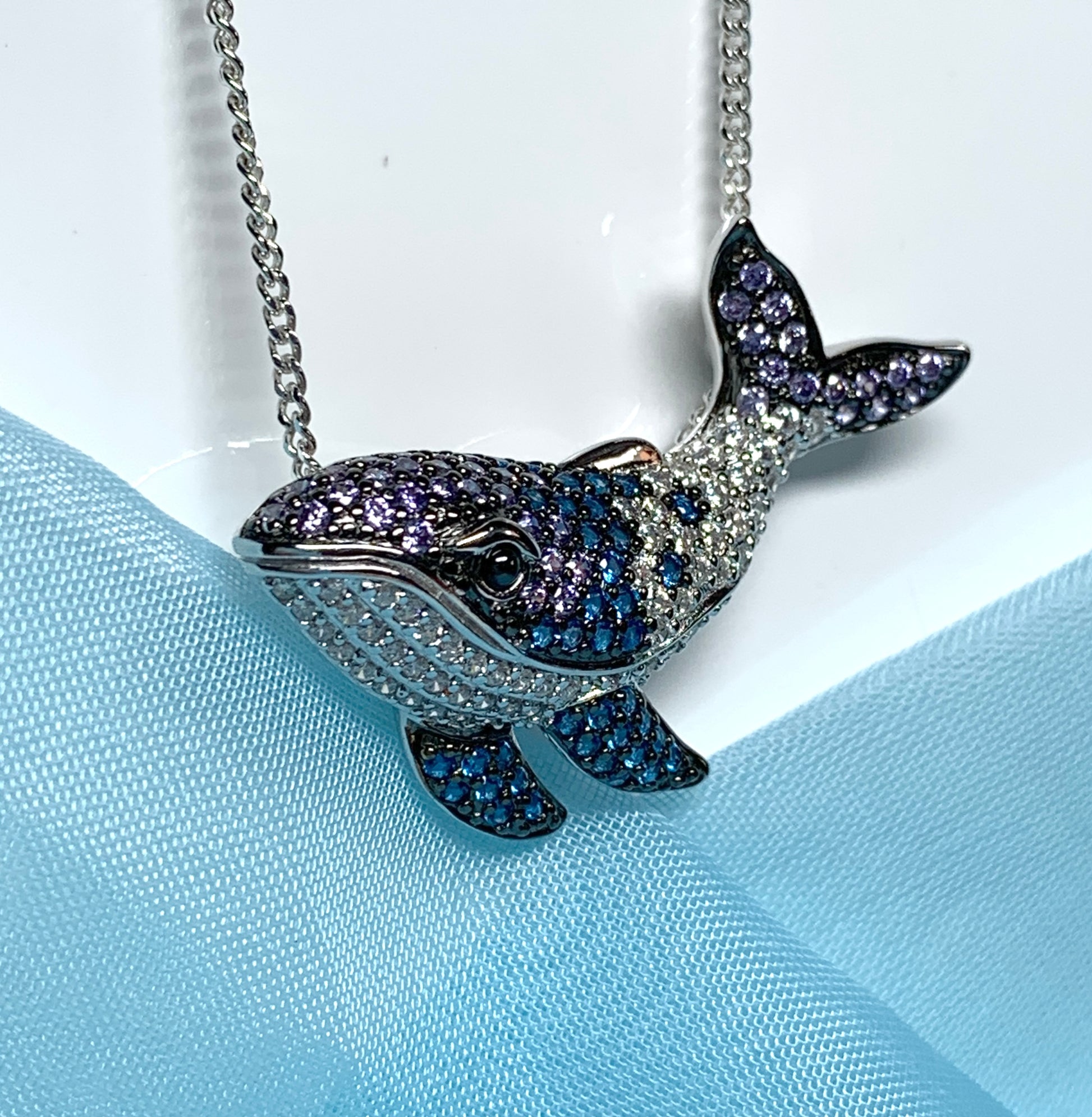 Whale necklace sterling silver pendant cubic zirconia