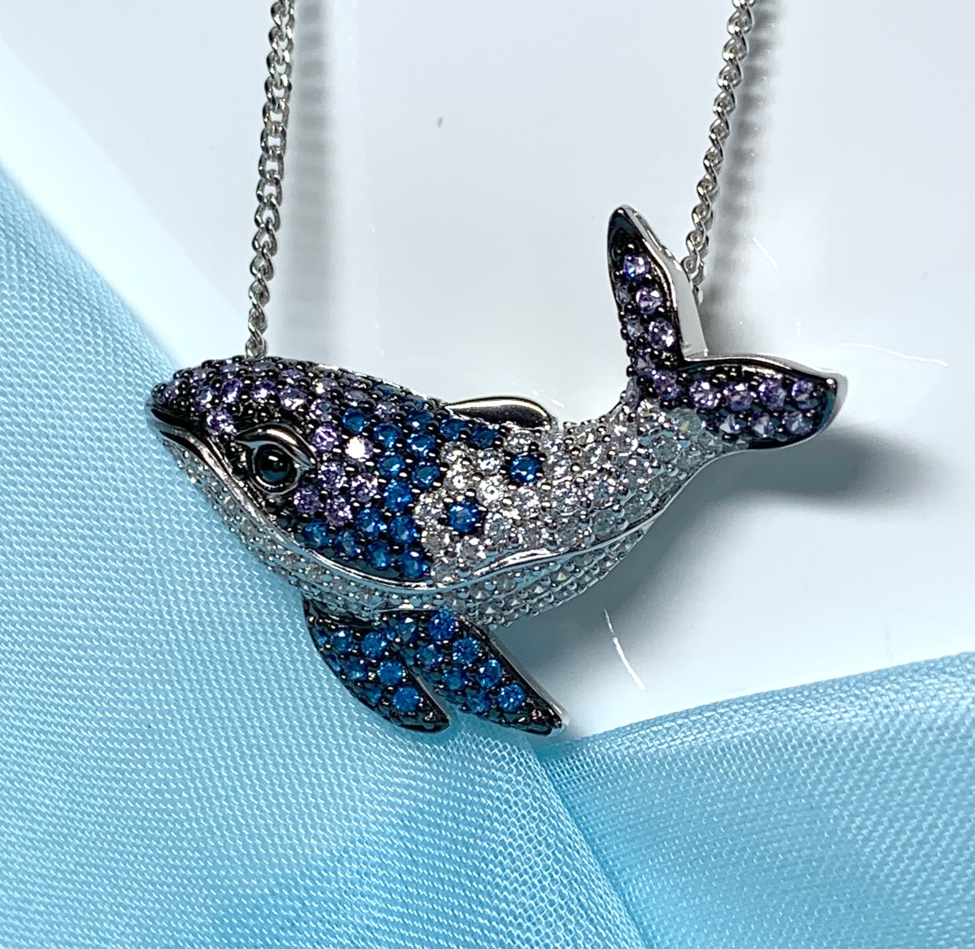 Whale necklace sterling silver pendant cubic zirconia