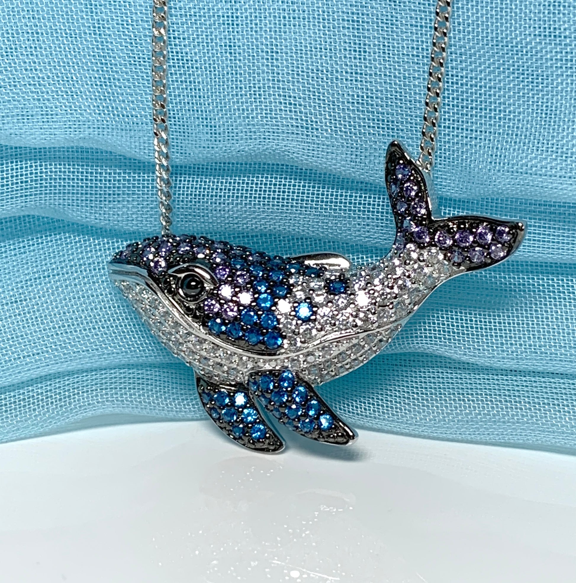 Whale necklace sterling silver pendant cubic zirconia