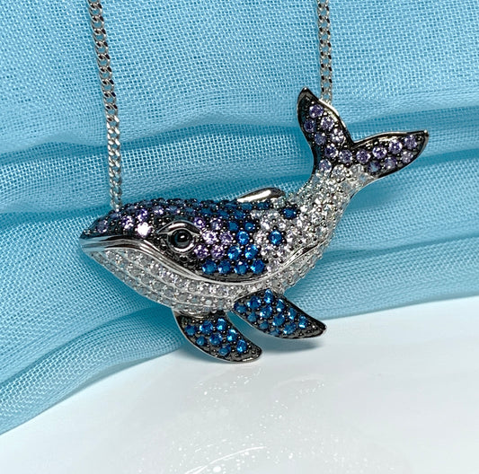 Whale necklace sterling silver pendant cubic zirconia