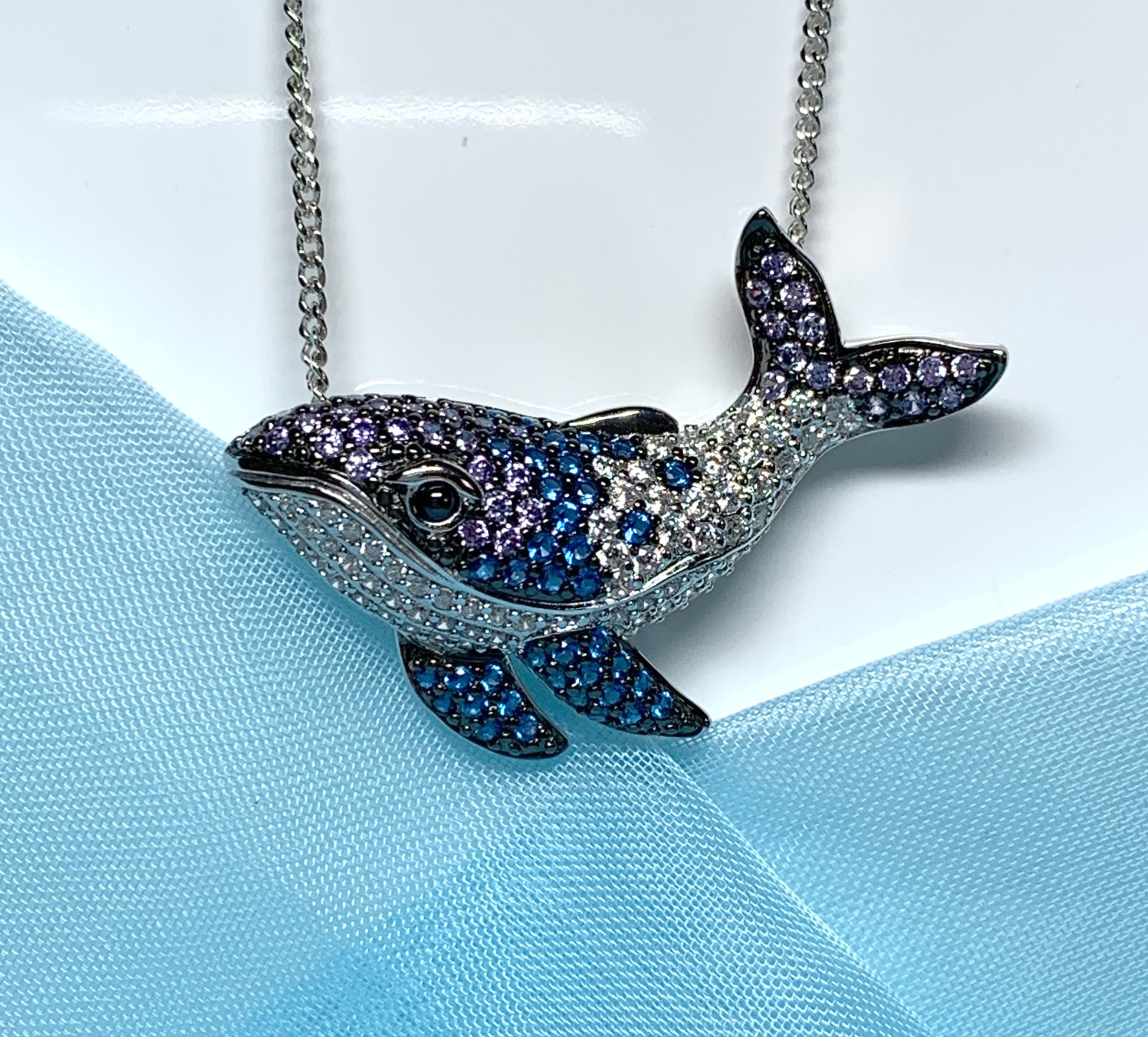 Whale necklace sterling silver pendant cubic zirconia