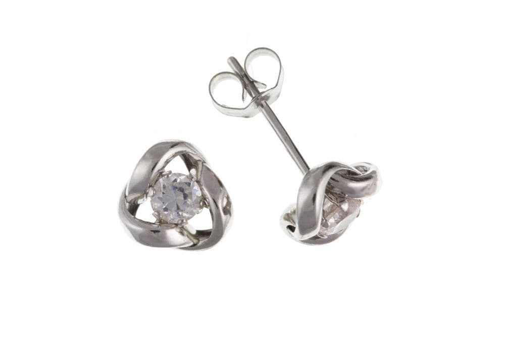 White Gold Cubic Zirconia Knot Stud Earrings