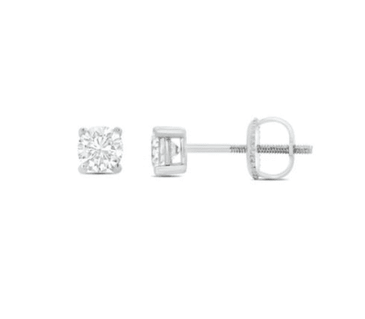 White Gold Diamond Stud Earrings Single Stone Claw Setting 10 Points