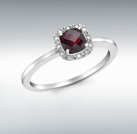 White Gold Garnet And Diamond Cluster Ring