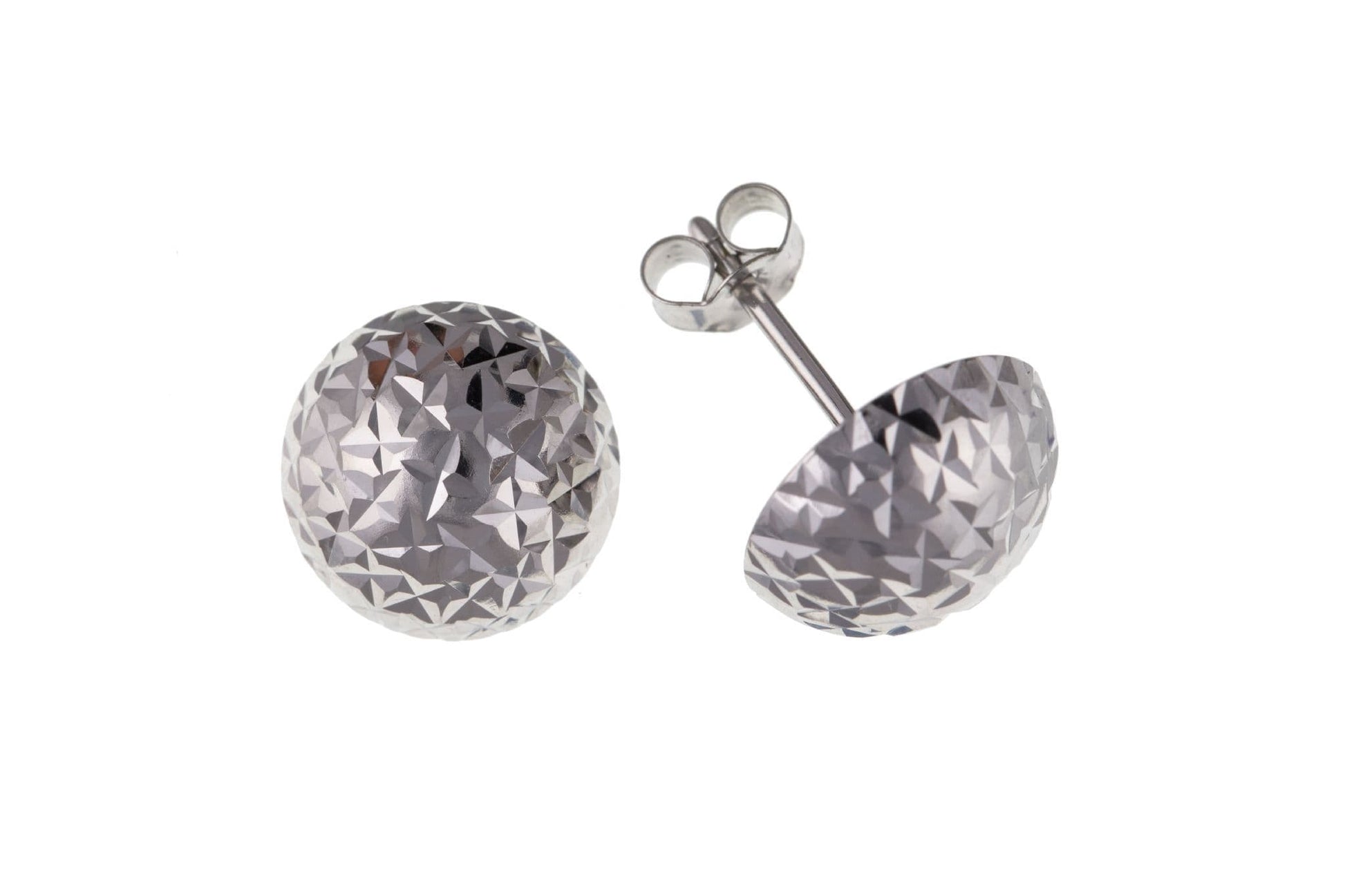 White Gold Half Dome Backed Patterned Stud Earrings