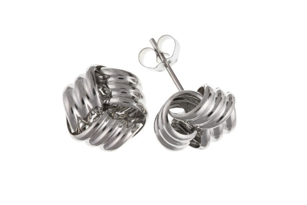 White Gold Lined Knot Stud Earrings