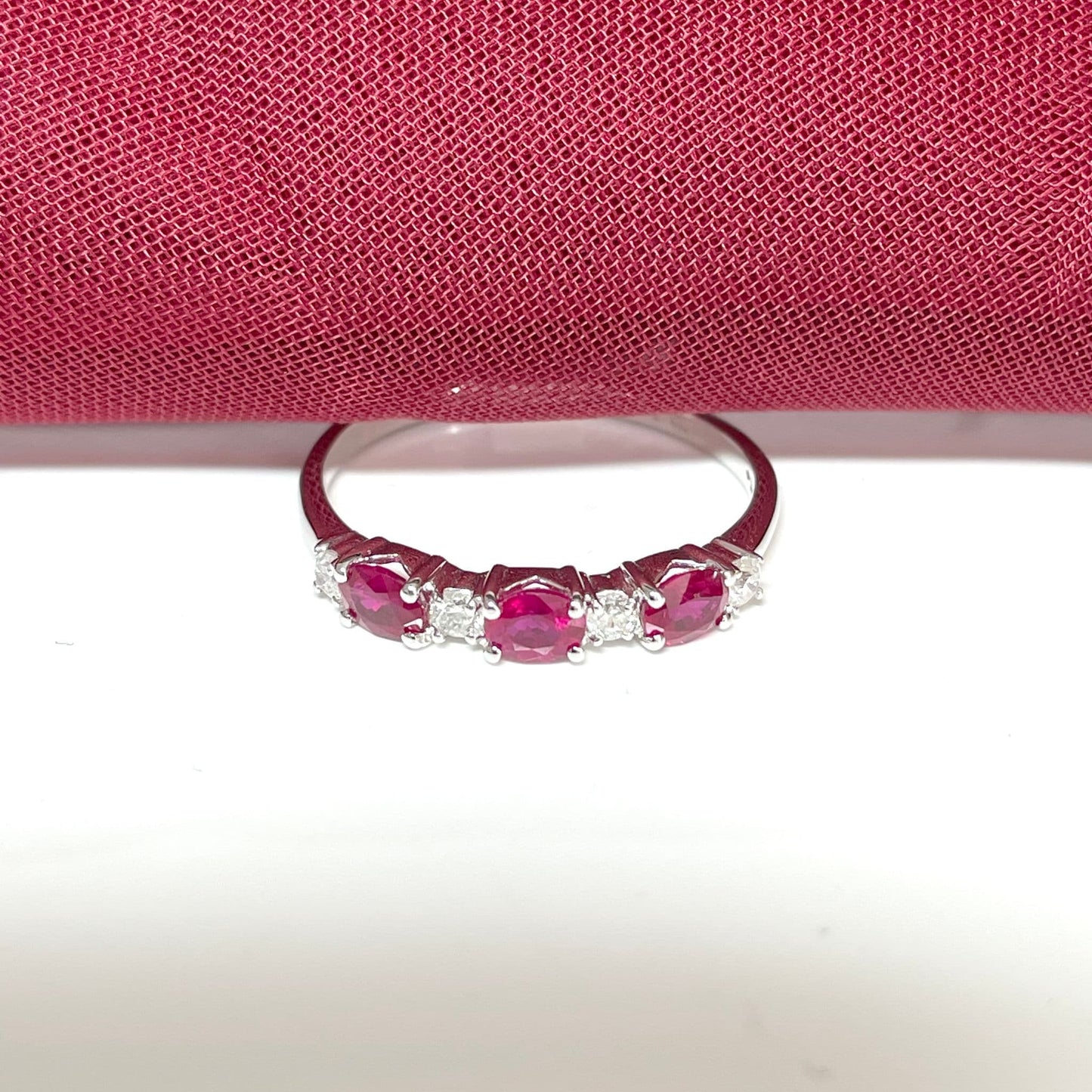 White Gold Oval Ruby And Diamond Claw Set Eternity Ring