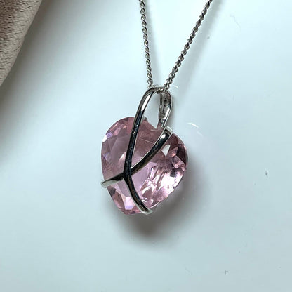 White Gold Pink Quartz Hidden Heart Within A Kiss Necklace