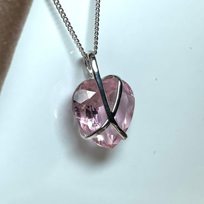 White Gold Pink Quartz Hidden Heart Within A Kiss Necklace