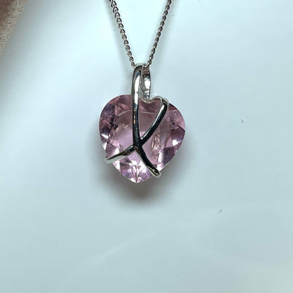 White Gold Pink Quartz Hidden Heart Within A Kiss Necklace