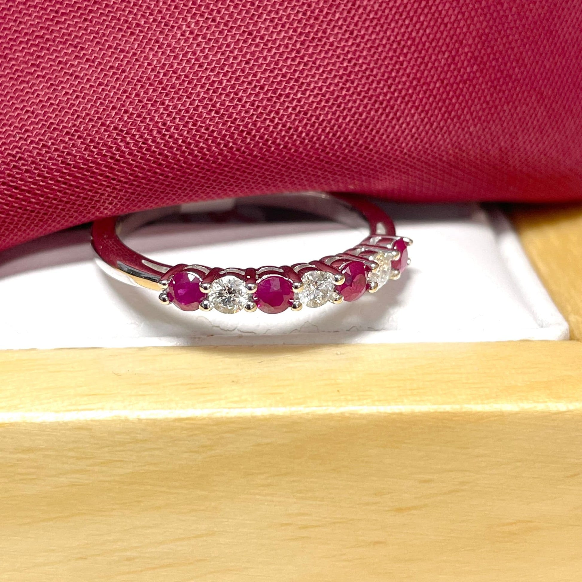 White Gold Round Ruby And Diamond Claw Set Eternity Ring