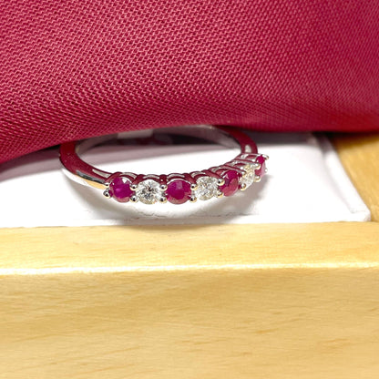 White Gold Round Ruby And Diamond Claw Set Eternity Ring