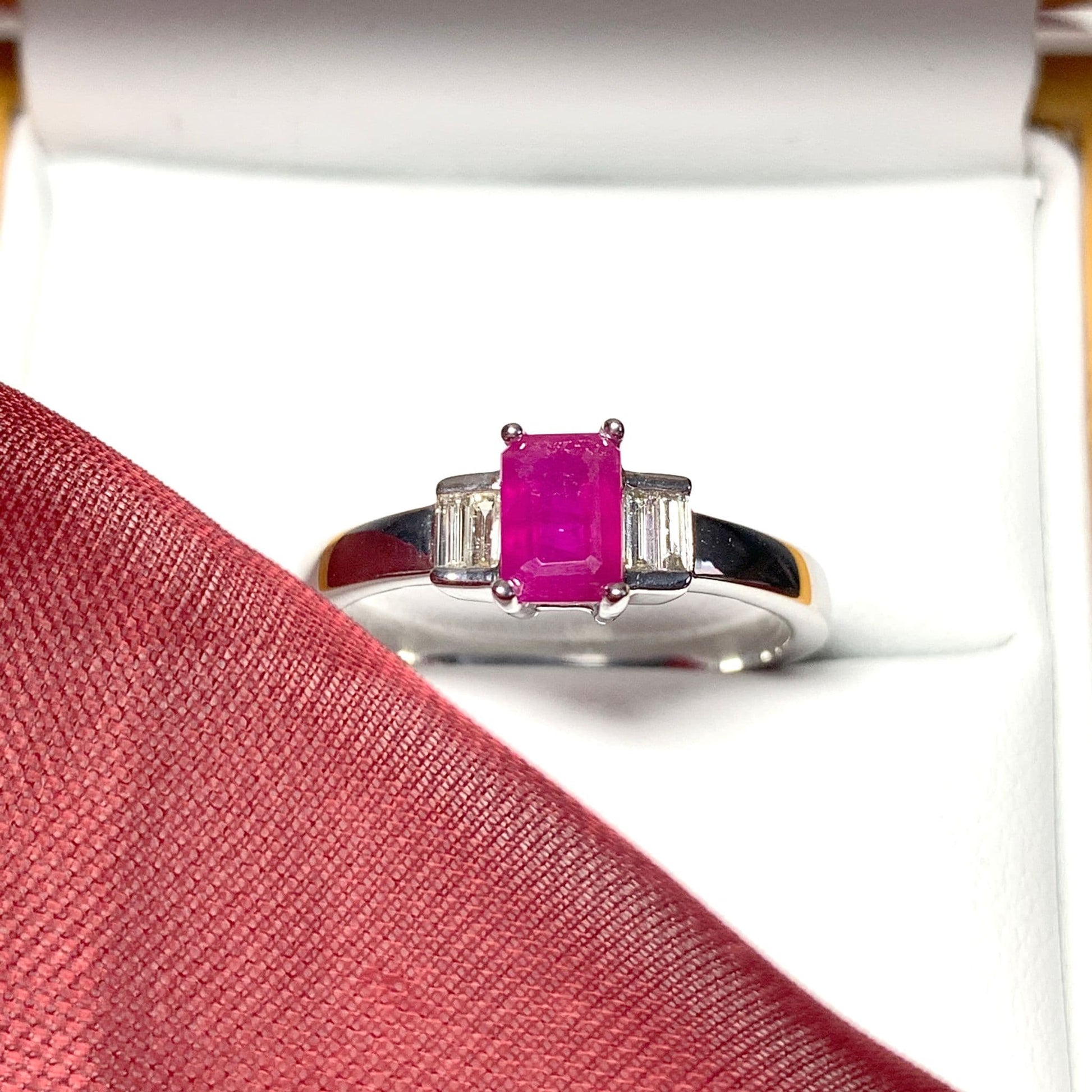 White Gold Red Ruby and Diamond Dress Cocktail Ring