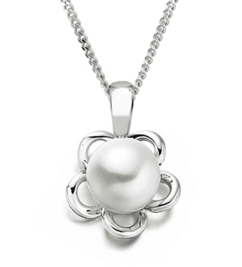 White Gold Round Pearl Daisy Necklace