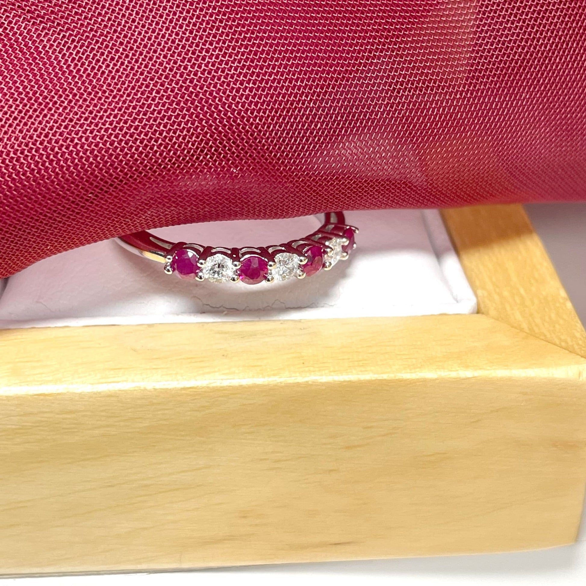 White Gold Round Ruby And Diamond Claw Set Eternity Ring