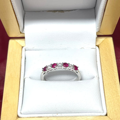 White Gold Round Ruby And Diamond Claw Set Eternity Ring