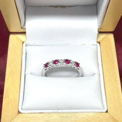 White Gold Round Ruby And Diamond Claw Set Eternity Ring