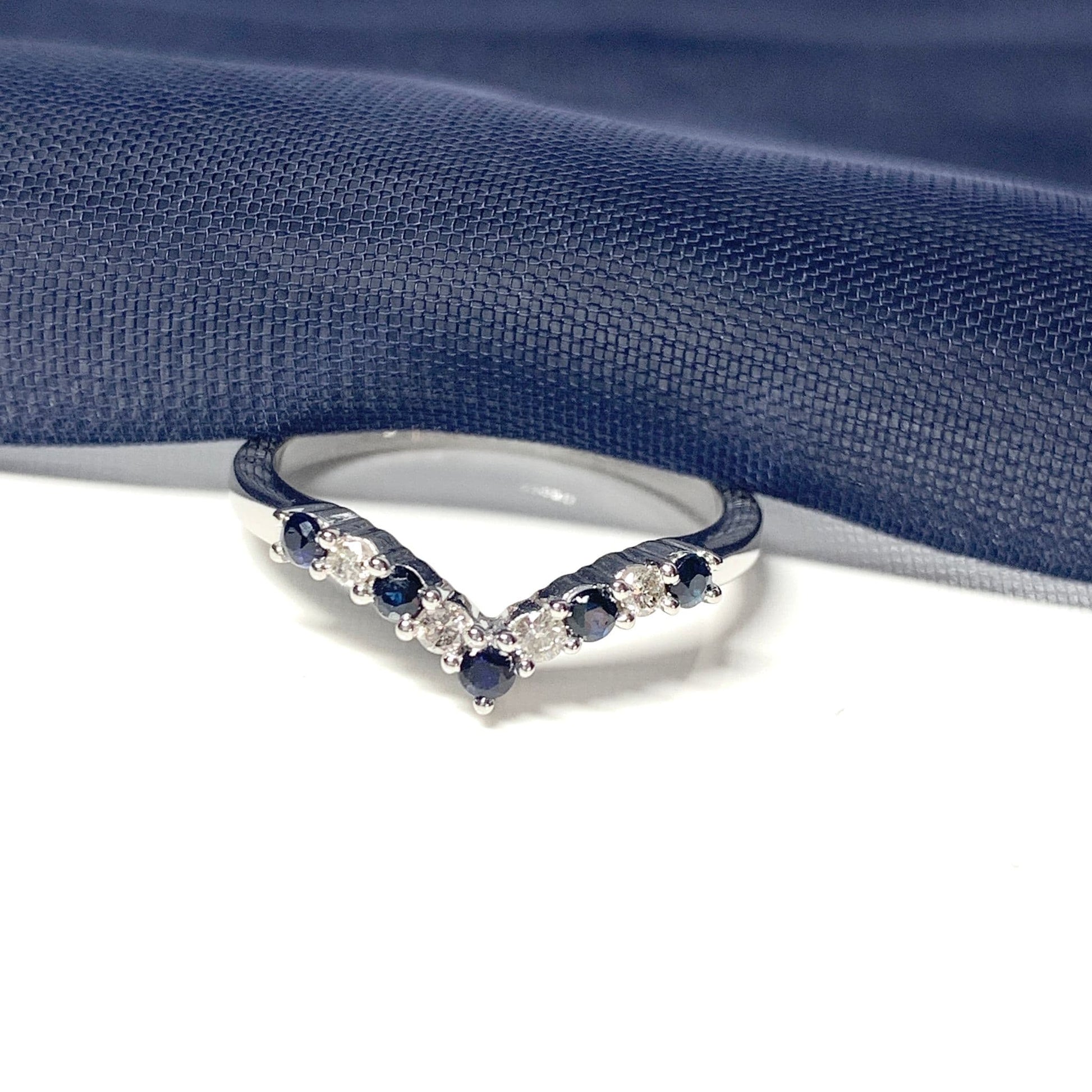 White Gold Sapphire And Diamond Wishbone Ring