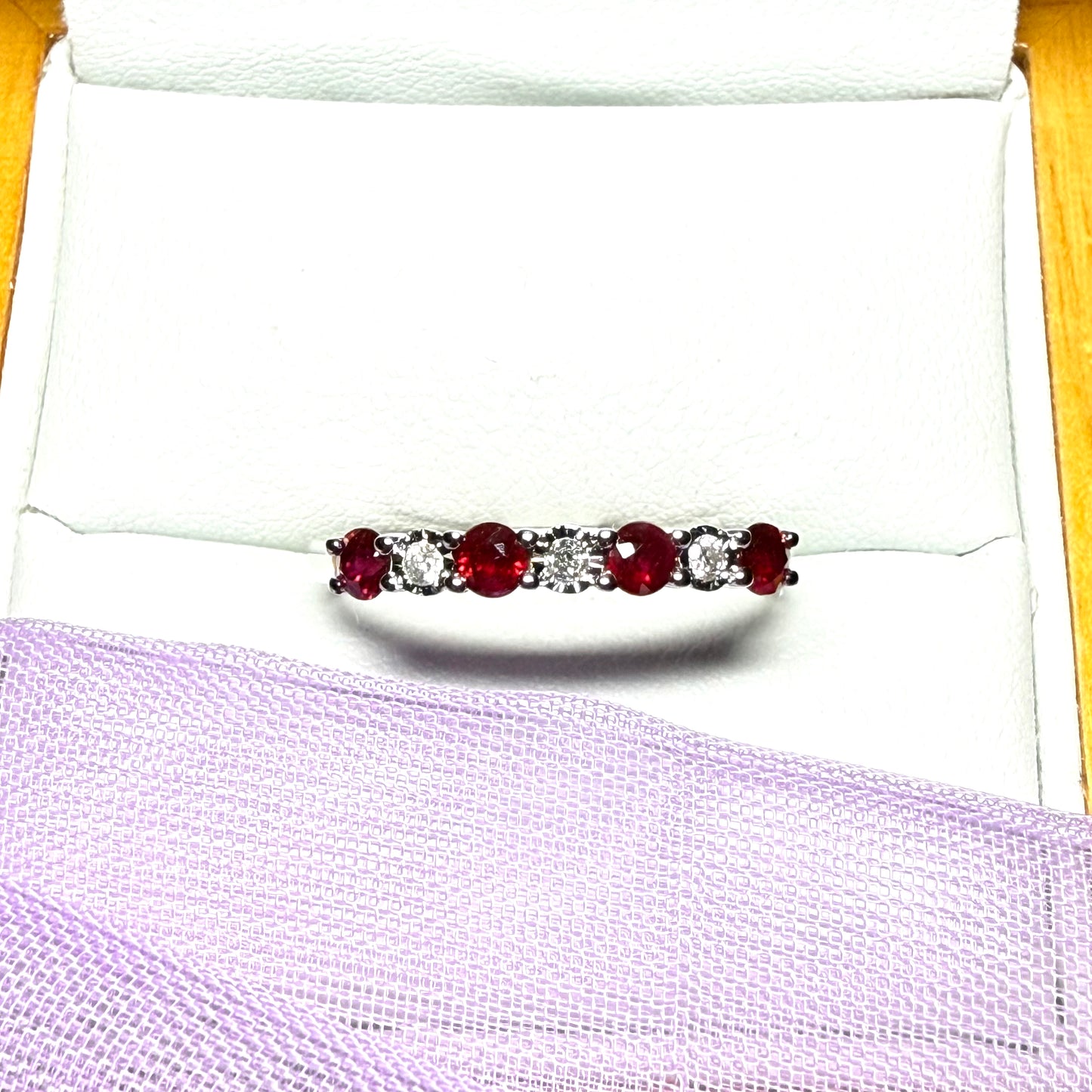 White Gold Real Ruby And Real Diamond Claw Set Eternity Ring