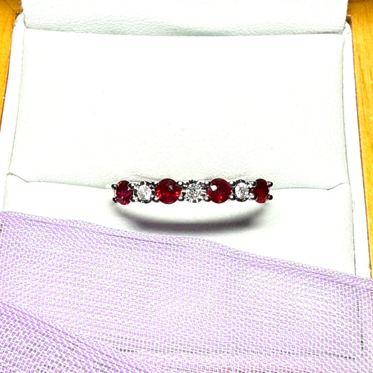 White Gold Real Ruby And Real Diamond Claw Set Eternity Ring