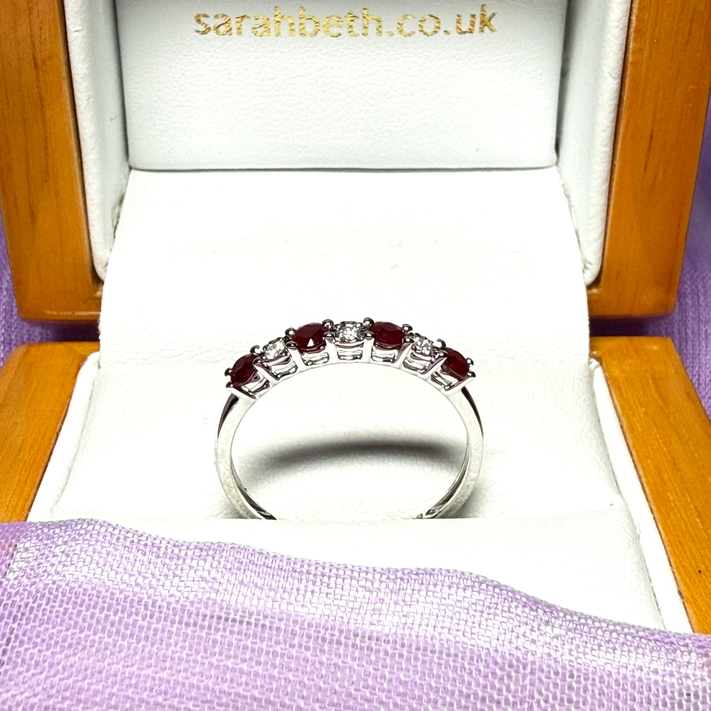 White Gold Real Ruby And Real Diamond Claw Set Eternity Ring