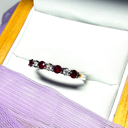 White Gold Real Ruby And Real Diamond Claw Set Eternity Ring