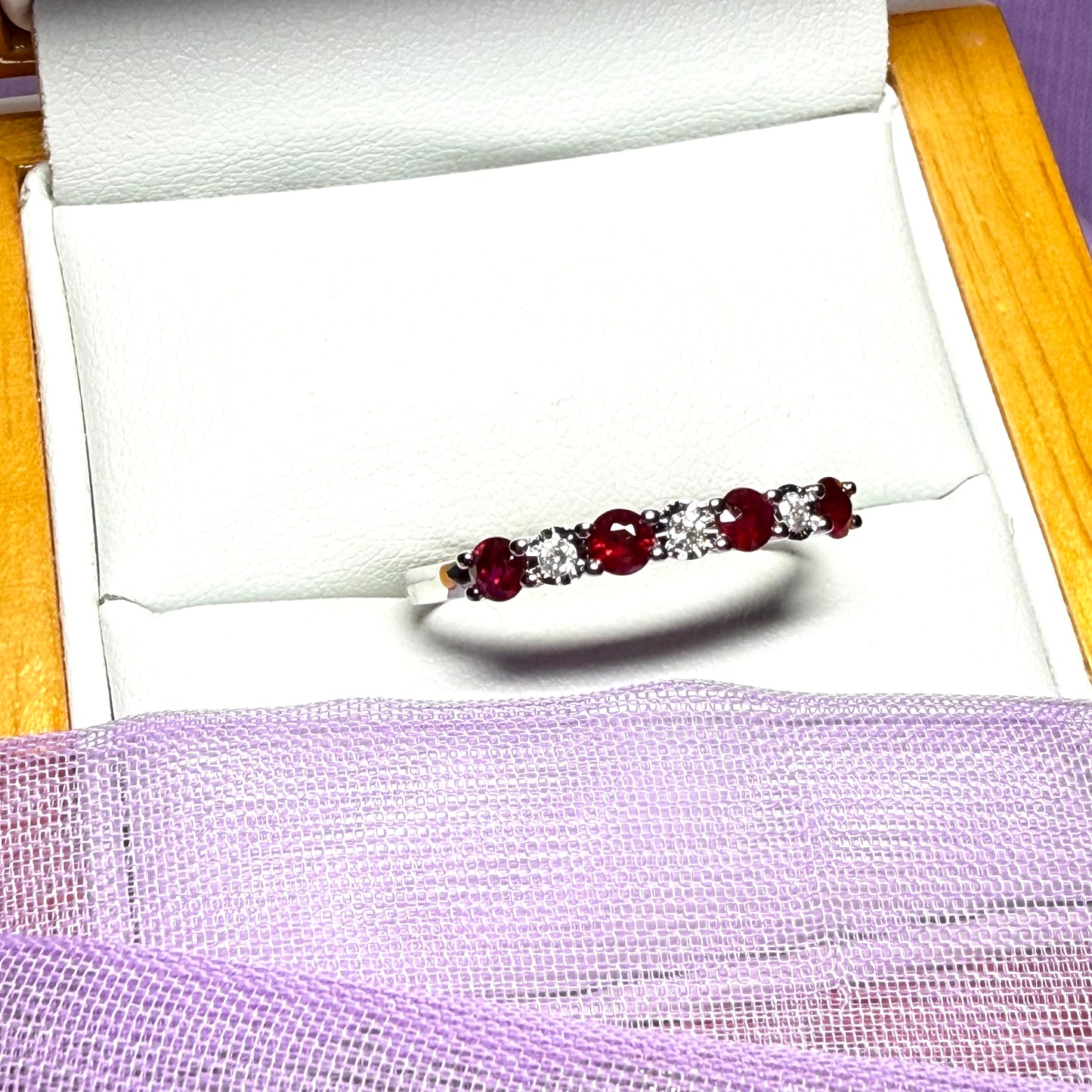 White Gold Real Ruby And Real Diamond Claw Set Eternity Ring