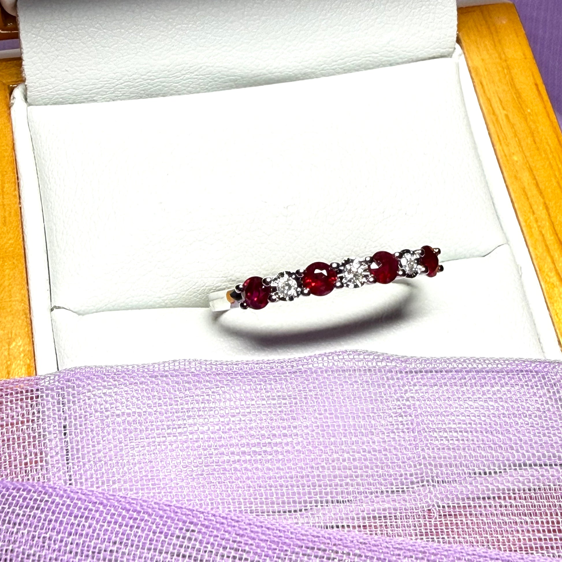 White Gold Real Ruby And Real Diamond Claw Set Eternity Ring