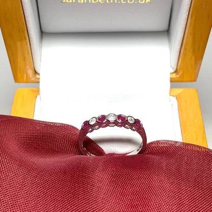 Real red ruby diamond eternity ring white gold