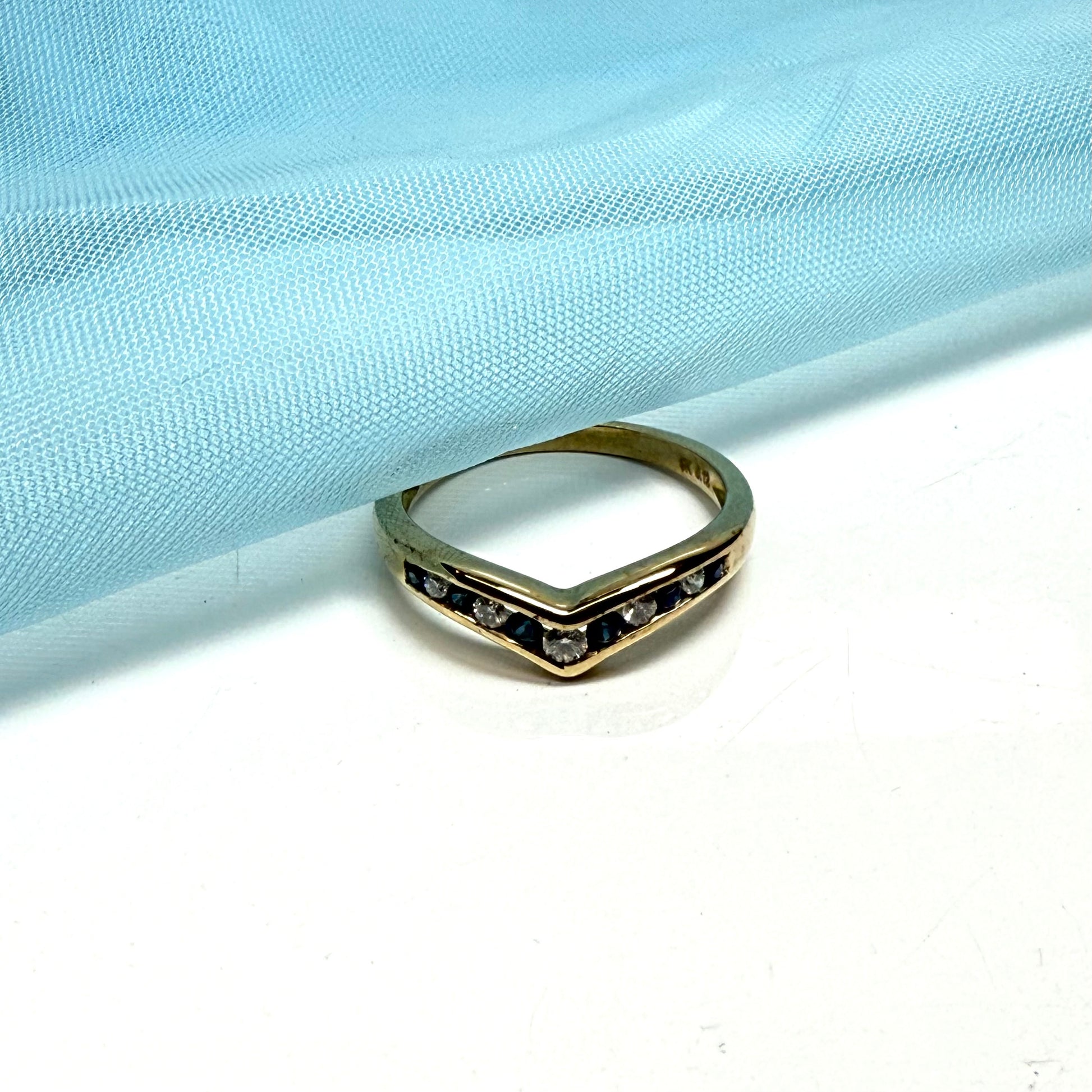 Wishbone Sapphire And Diamond Yellow Channel Set Gold Ring