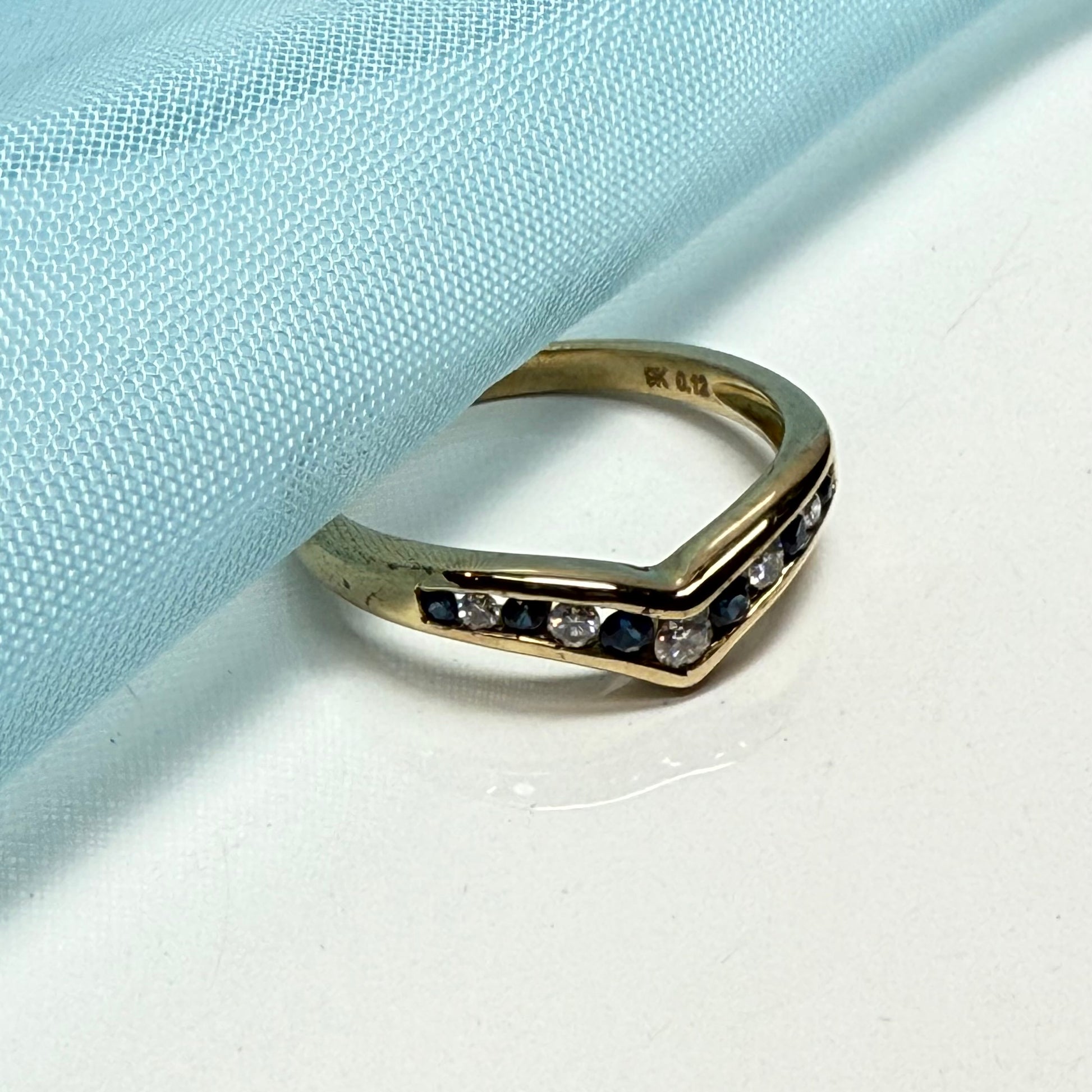 Wishbone Sapphire And Diamond Yellow Channel Set Gold Ring