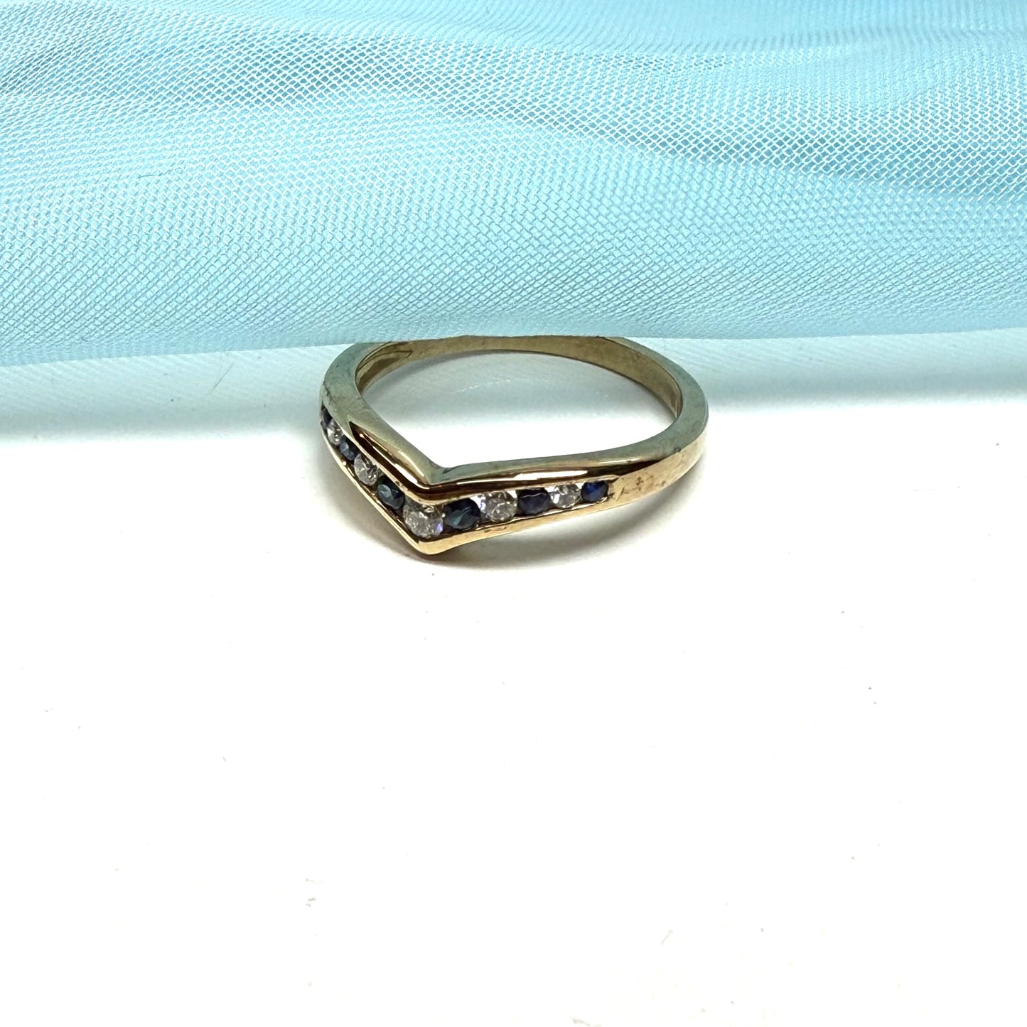Wishbone Sapphire And Diamond Yellow Channel Set Gold Ring