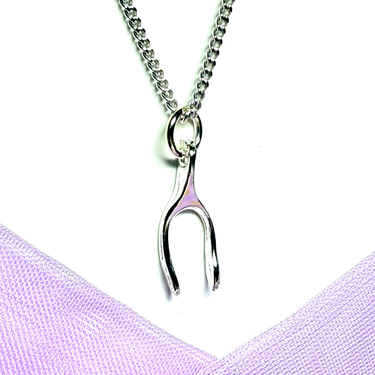 Wishbone necklace pendant sterling silver including chain
