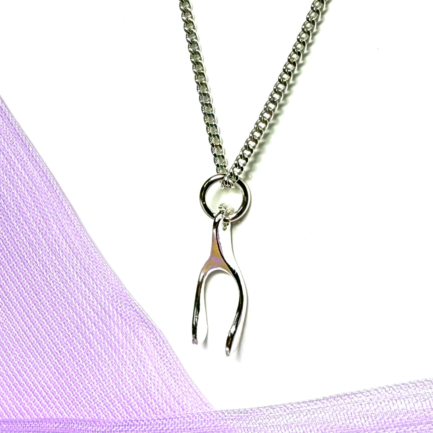 Wishbone necklace pendant sterling silver including chain