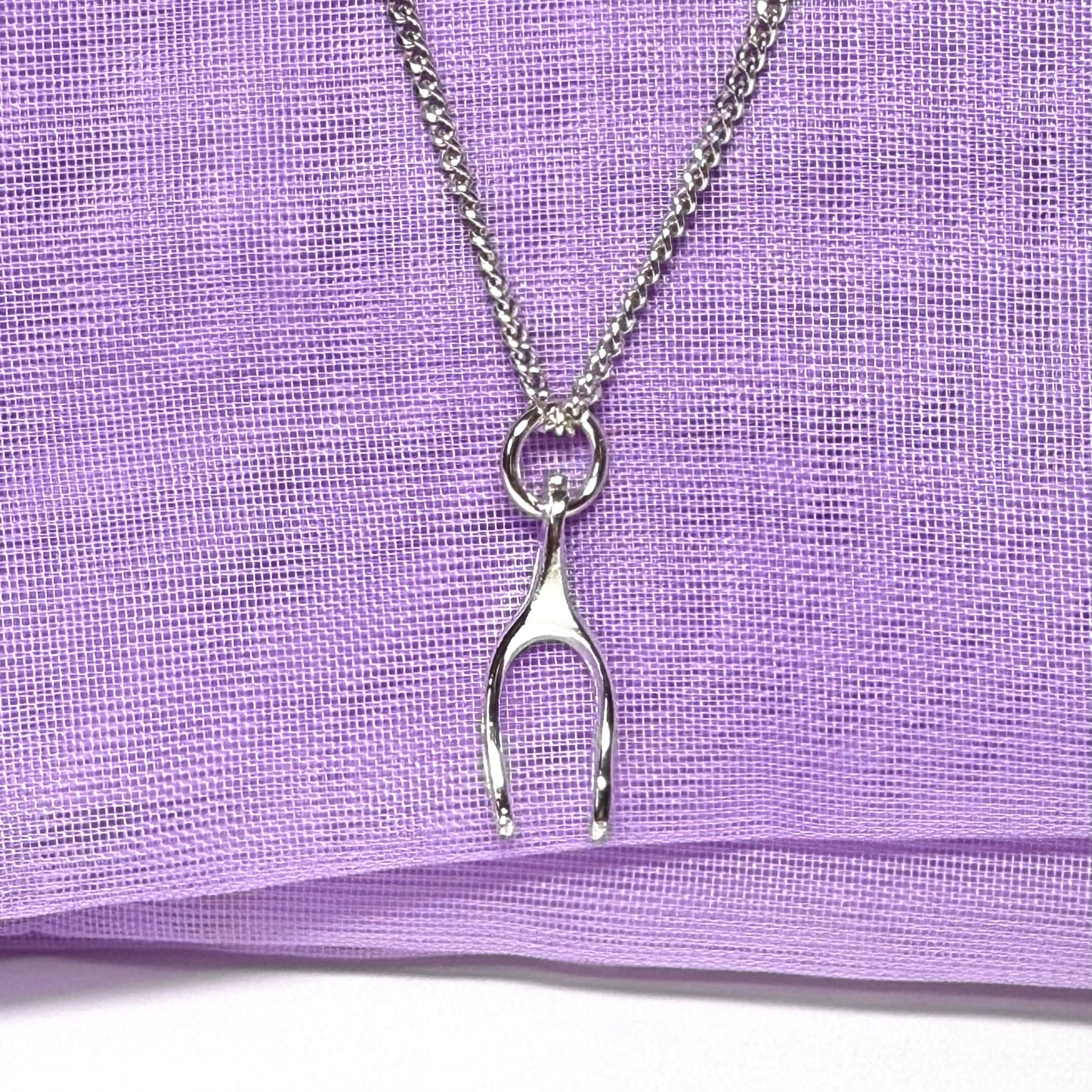 Wishbone necklace pendant sterling silver including chain