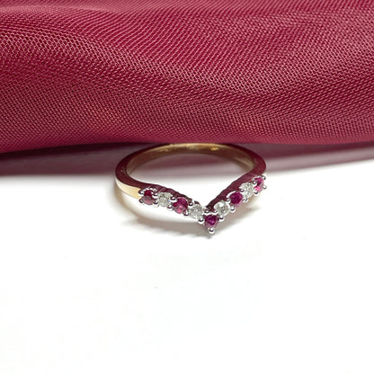 Wishbone ring ruby and diamond yellow gold