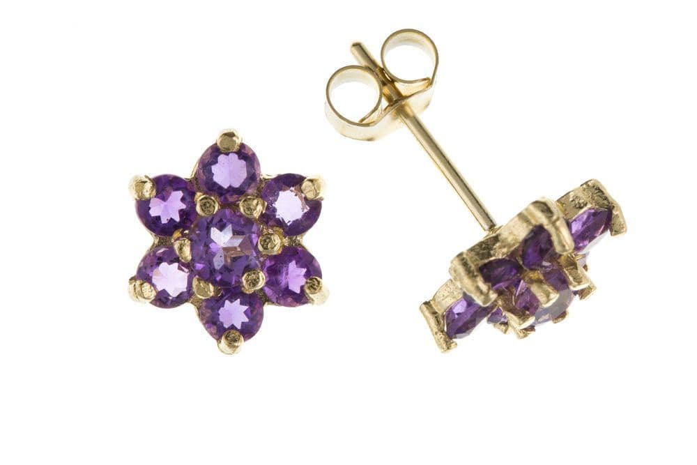 Yellow Gold Amethyst Cluster Stud Earrings